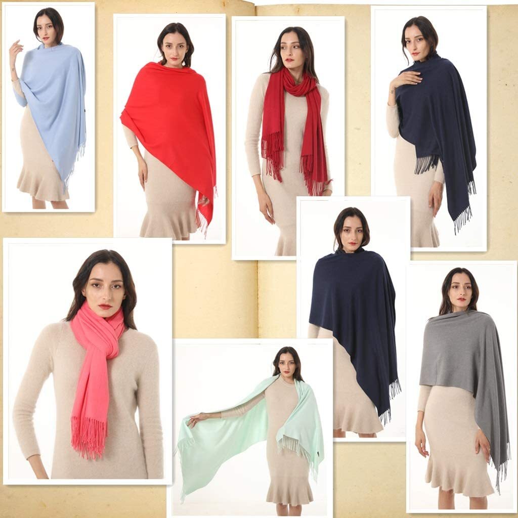 Women Pashmina Wool Feel Silky Classic Solid Wedding Shawl Scarf Stole Wrap
