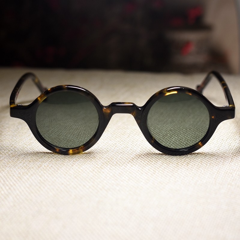 Round John Lennon sunglasses men tortoise glasses green glass sunglasses SMALL
