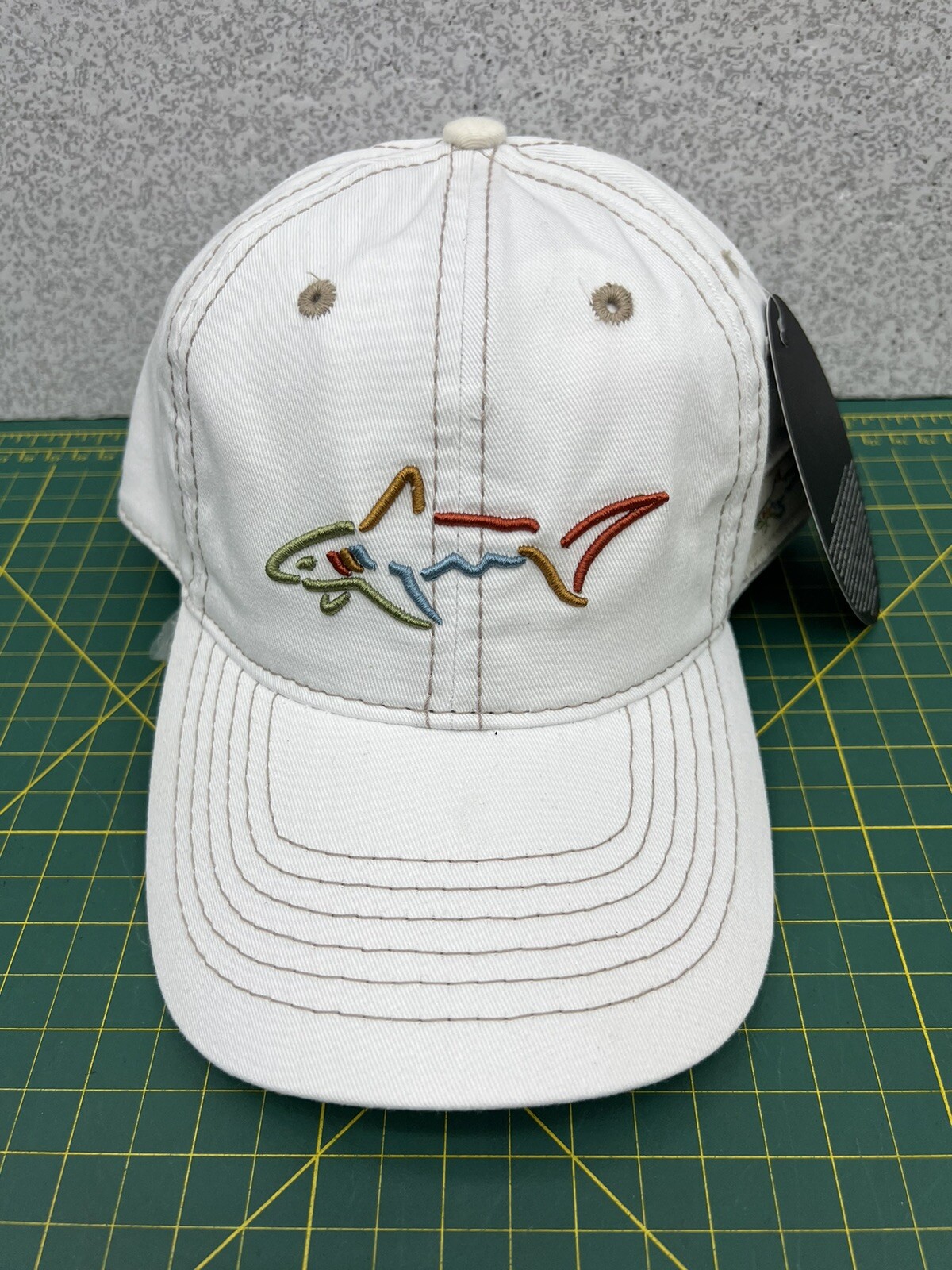 Greg Norman Beige w/ Tan Stitching Embroidered Shark Logo Golf Hat Cap – New!