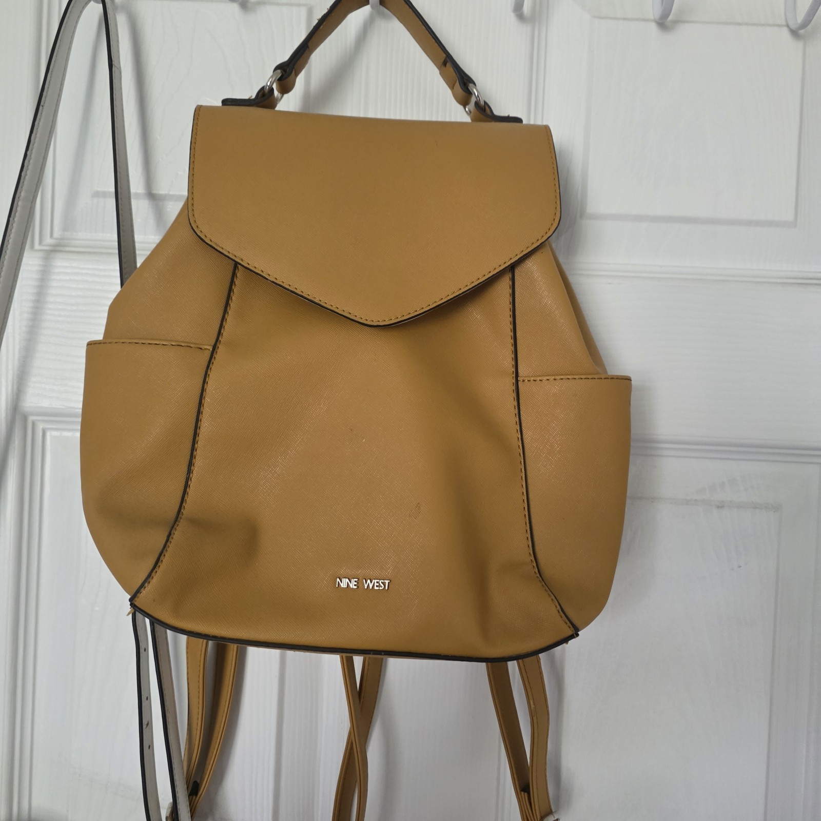 Nine West Tan Backpack Purse Top Handle Snap, Adjustable Strap, Pockets