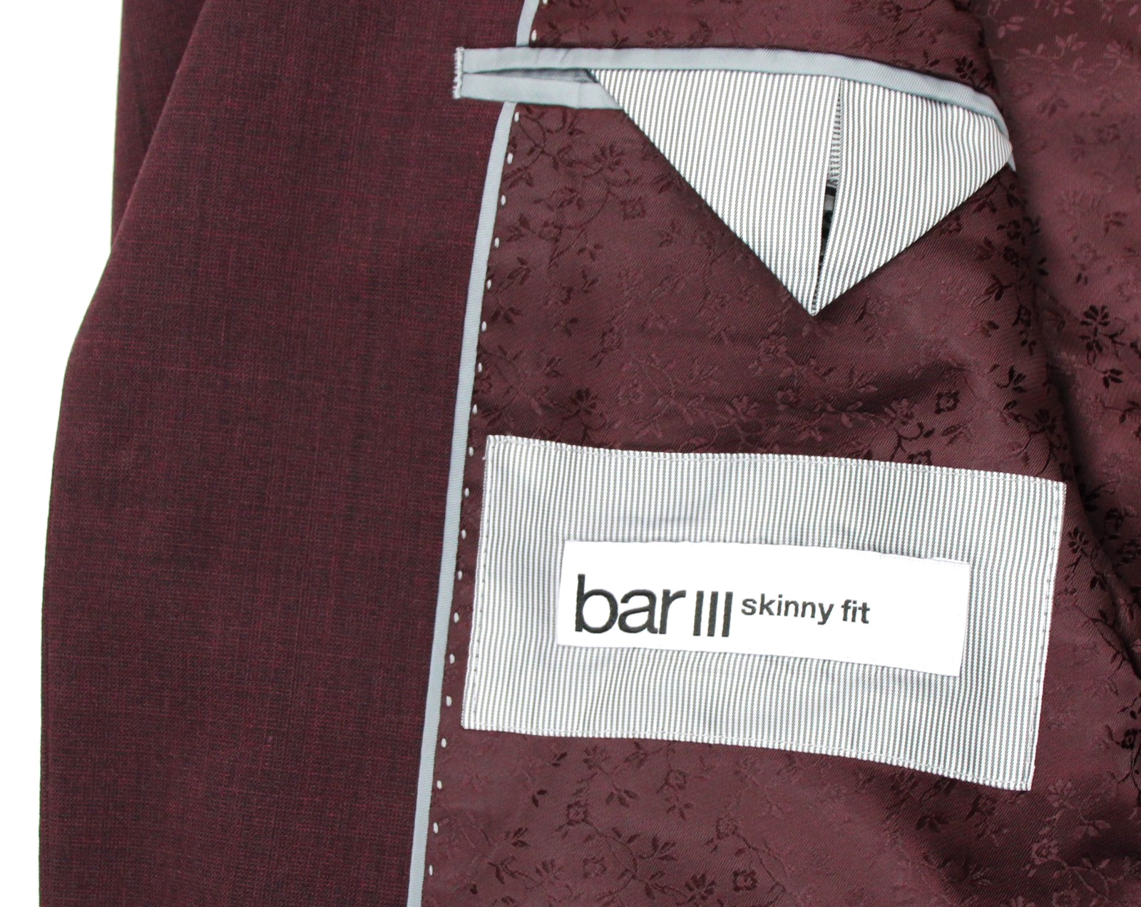 Bar III Suit Jacket 40 L Mens Skinny Fit Burgundy Red Wool Peak Two Button NWT