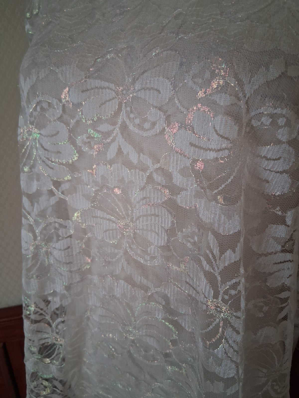 Vintage 1980s Desiree Ivory Sheer Iridescent Lace Romantic Coquette Mini-Dress