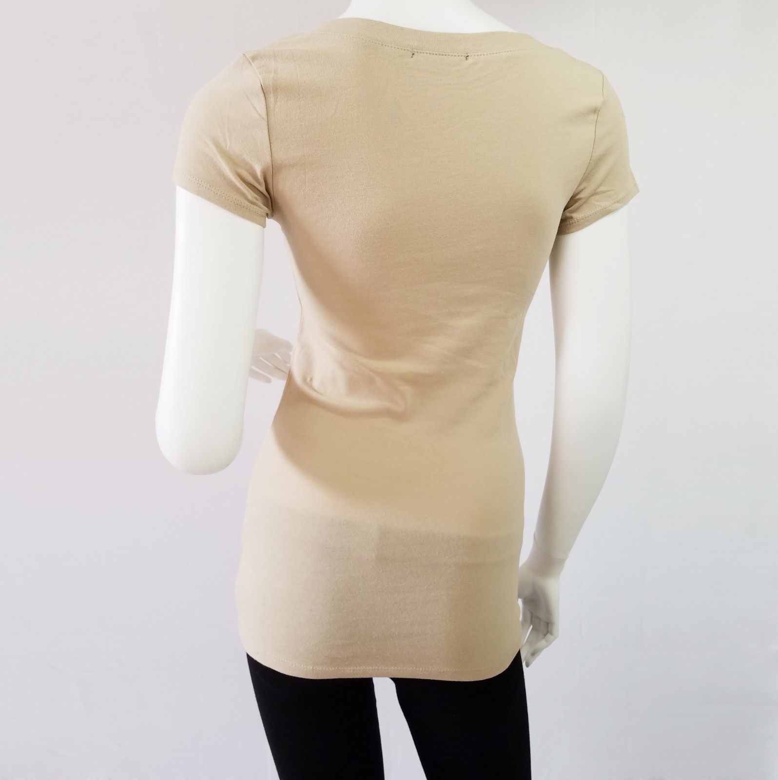 Ambiance V-Neck Short Sleeve T Shirt Basic Plain Solid Top Stretchy Cotton Tee