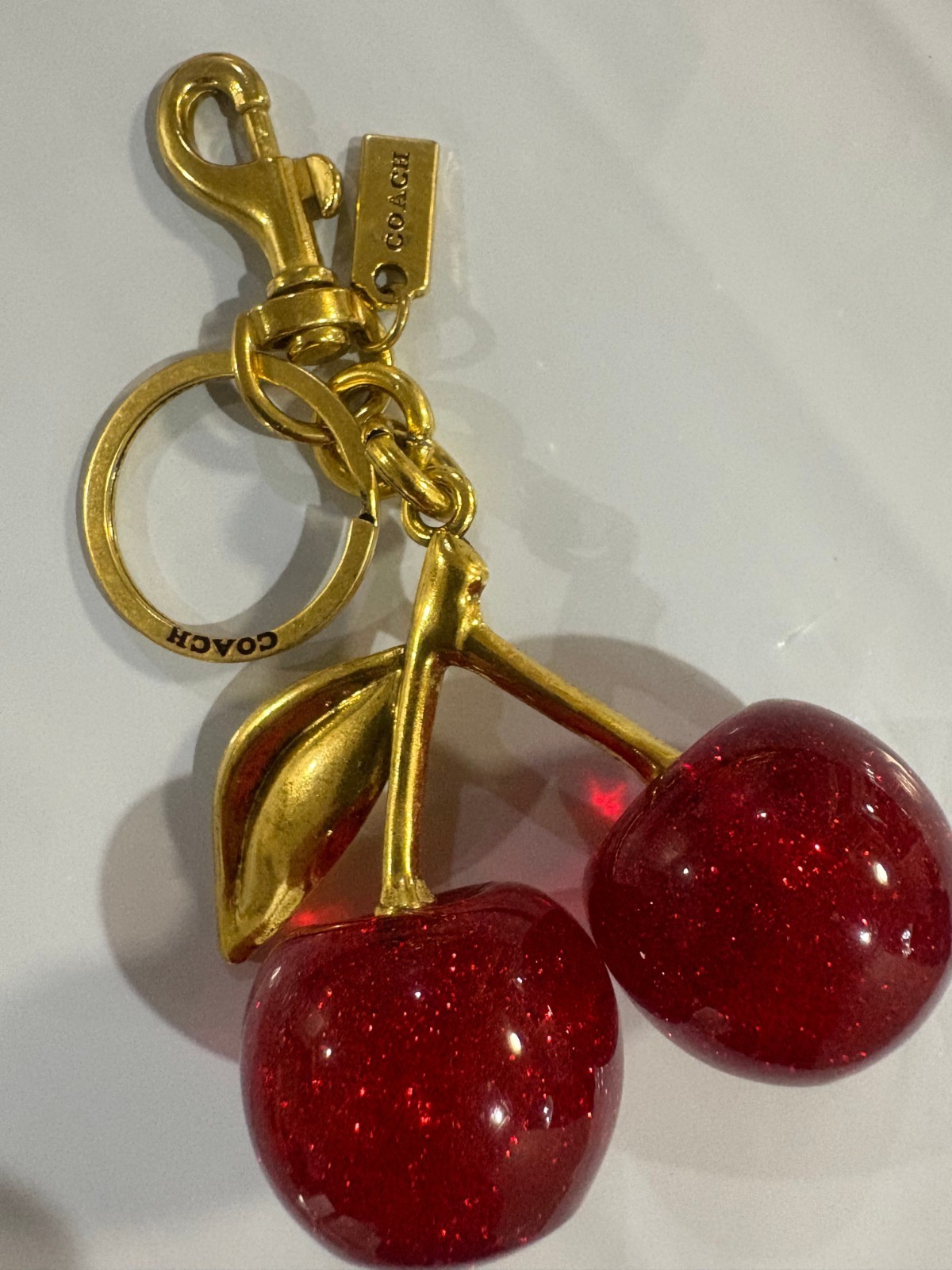 Coach Red Cherry Apple Bag Charm Keychain Resin Metal Brass Purse Decoration