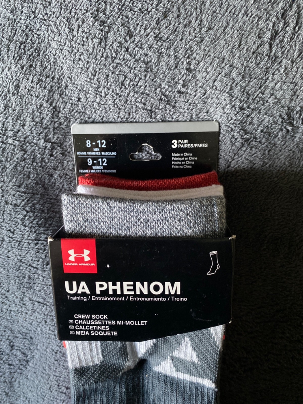 Under Armour UA Phenom Training Crew Socks (3 Pack) Men’s 8-12 Large Red NEW