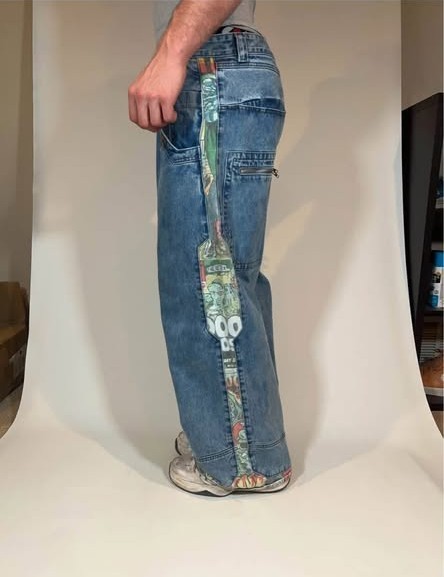 Swindler MF DOOM Jeans 32 x 30 JNCO Style Baggy Skater Embroidered Wide Denim