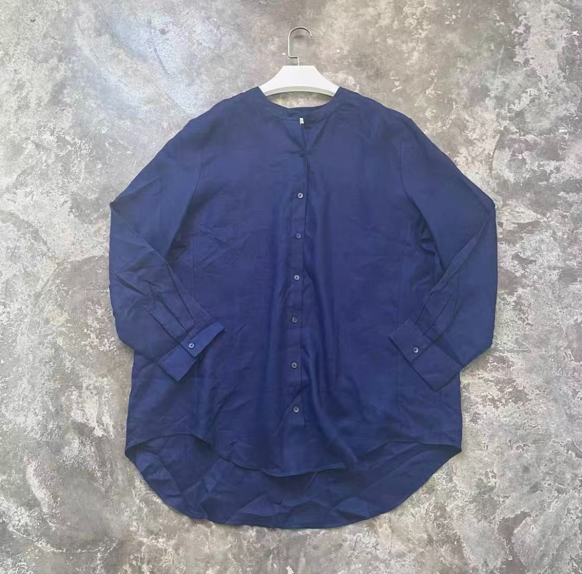 Eileen Fisher Washed Organic Linen Delave Mandarin Collar Shirt Size 1X