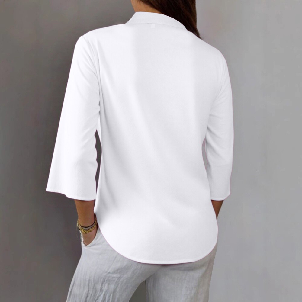 Womens 3/4 Sleeve V Neck Tunic Tops Ladies Casual Loose Collar T Shirt Blouse