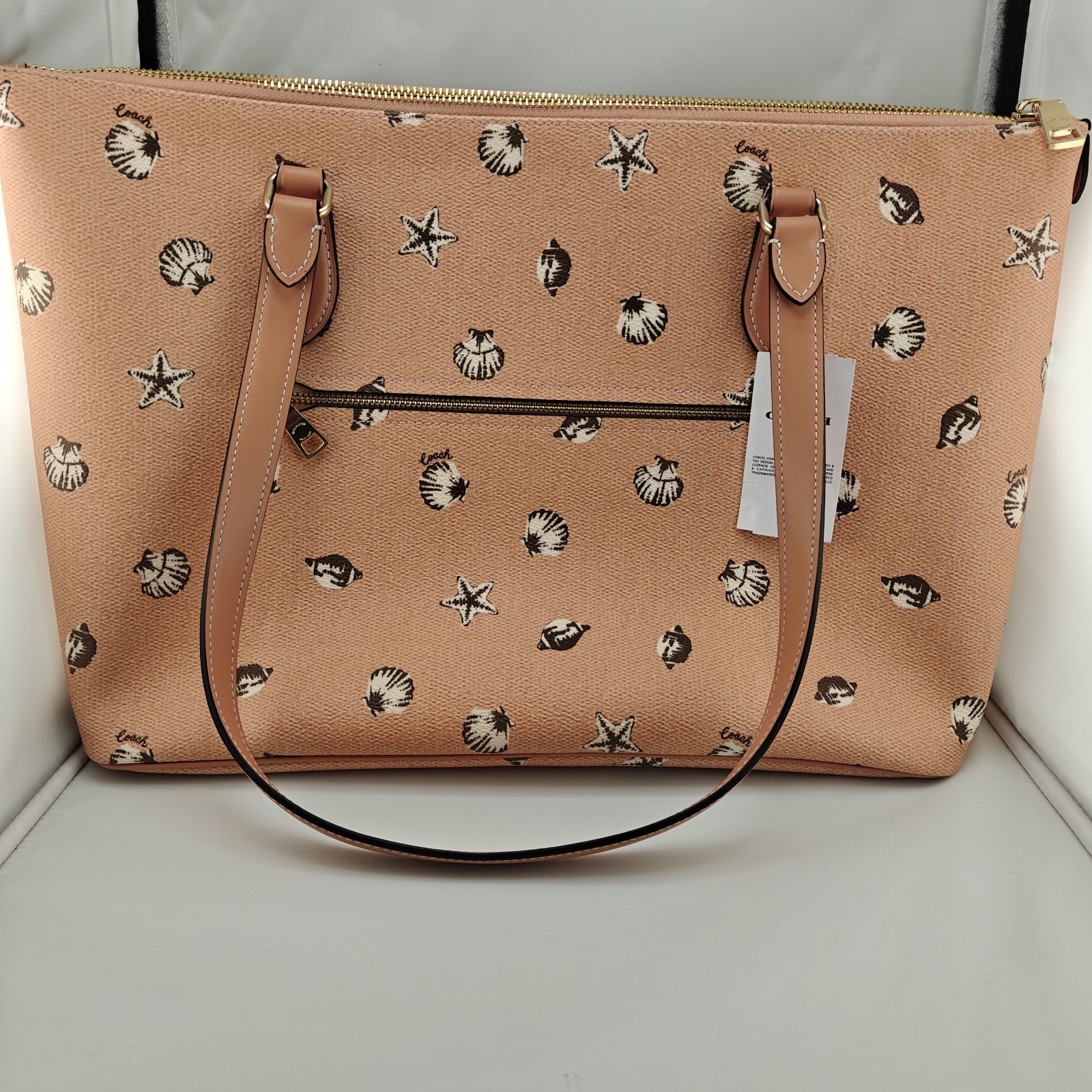 Coach Gallery Tote In Signature Canvas Beach Shell Print Shoulder Bag Pink CBM12