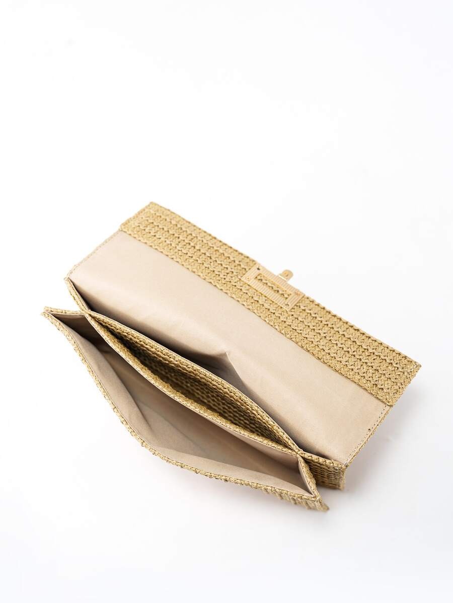 Woven Straw Flap Clutch Bag Medium Turn-Lock Chain Shoulder Purse Vacation