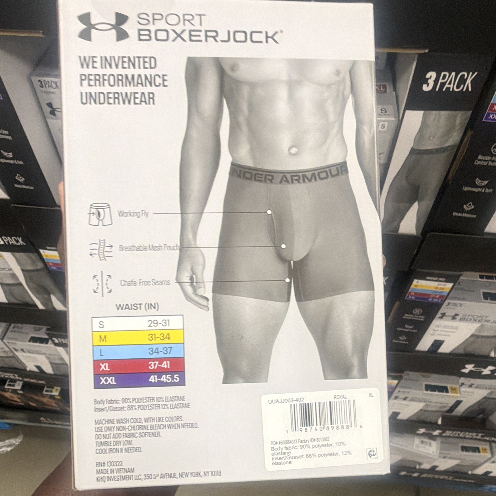 Under Armour Sport Boxerjock 3-Pack 6in Boxer Briefs XL Royal Moisture Wicking