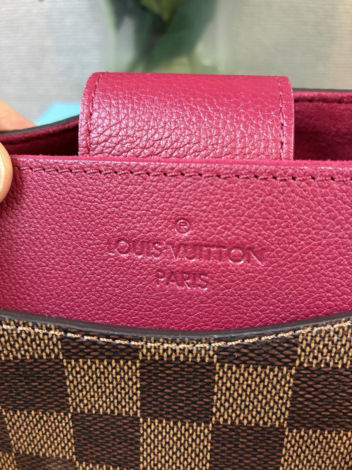 Louis Vuitton LV Damier Ebene Riverside Tote w/ Magenta Leather & LV Charm – NWT