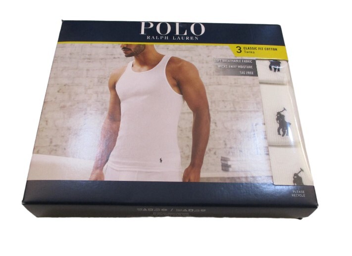 3 GENUINE POLO RALPH LAUREN COTTON WHITE TANKS T-SHIRTS UNDERSHIRTS S M L XL XXL