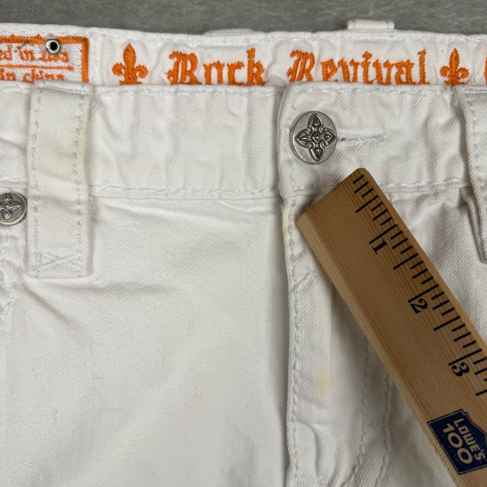 Rock Revival Rupert TA1 Mens 38 White Distressed Studded Straight Jeans