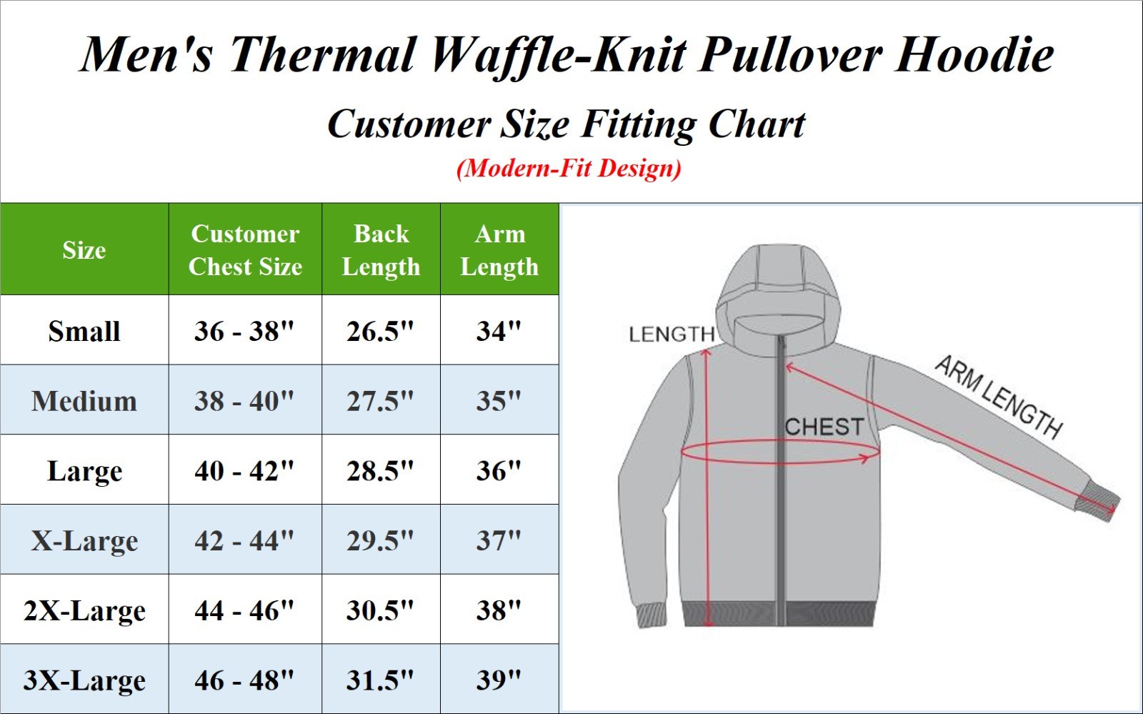 Men’s Waffle Knit Thermal Pullover Hoodie- Warm, Cozy, Casual Wear (Size- S-3XL)