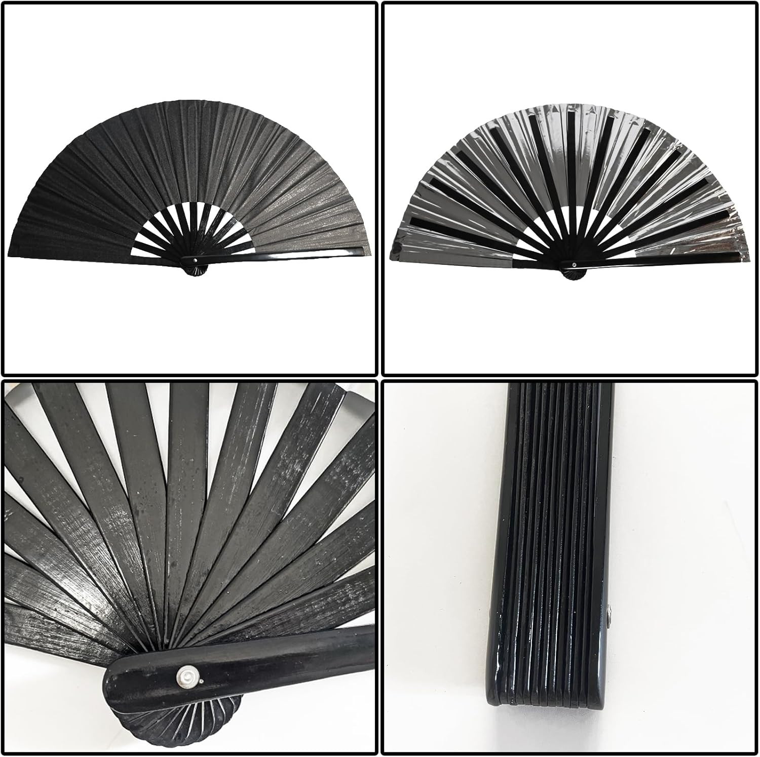 1Pcs Large Folding Hand Rave Fan,Clack Handheld Black Colors Hand Fan,for Festiv