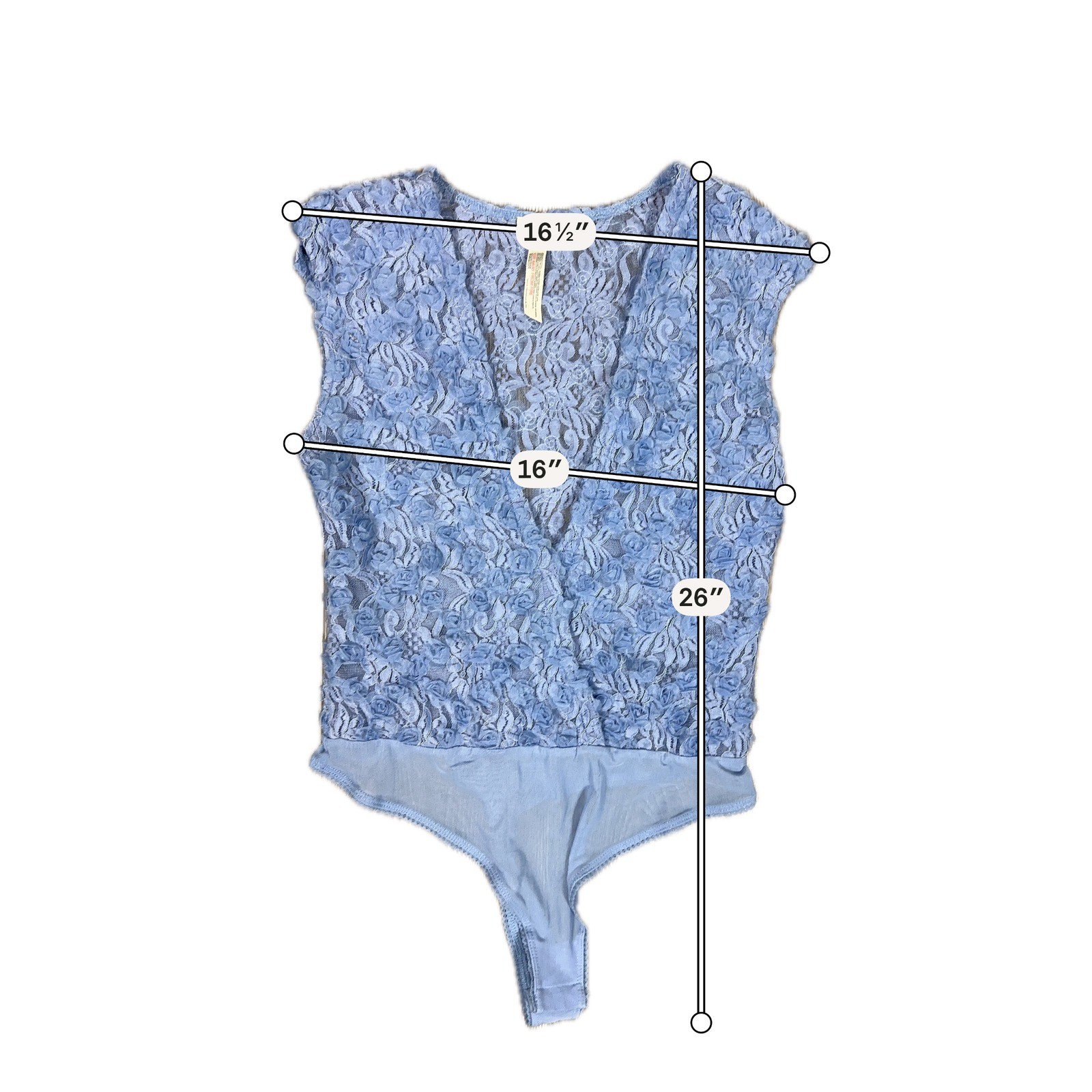 Free People Periwinkle Sheer Low Cut Floral Bodysuit w/ Rosette Details – SIZE M