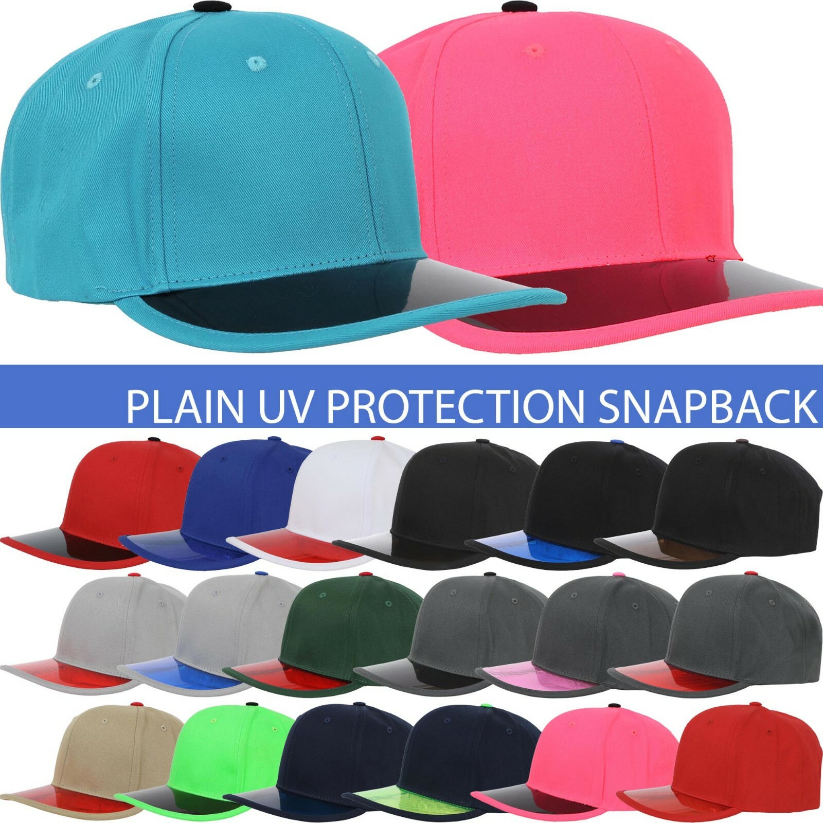 Classic Snapback Solid Basic Baseball Cap UV Protect Color Brim Plain Blank