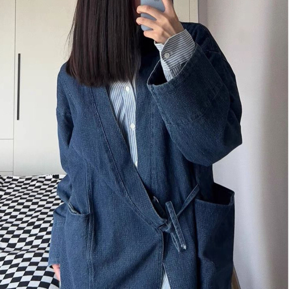 Unisex Adult Casual Denim Kimono Cardigan Jacket Loose Haori Outwear Coat Summer