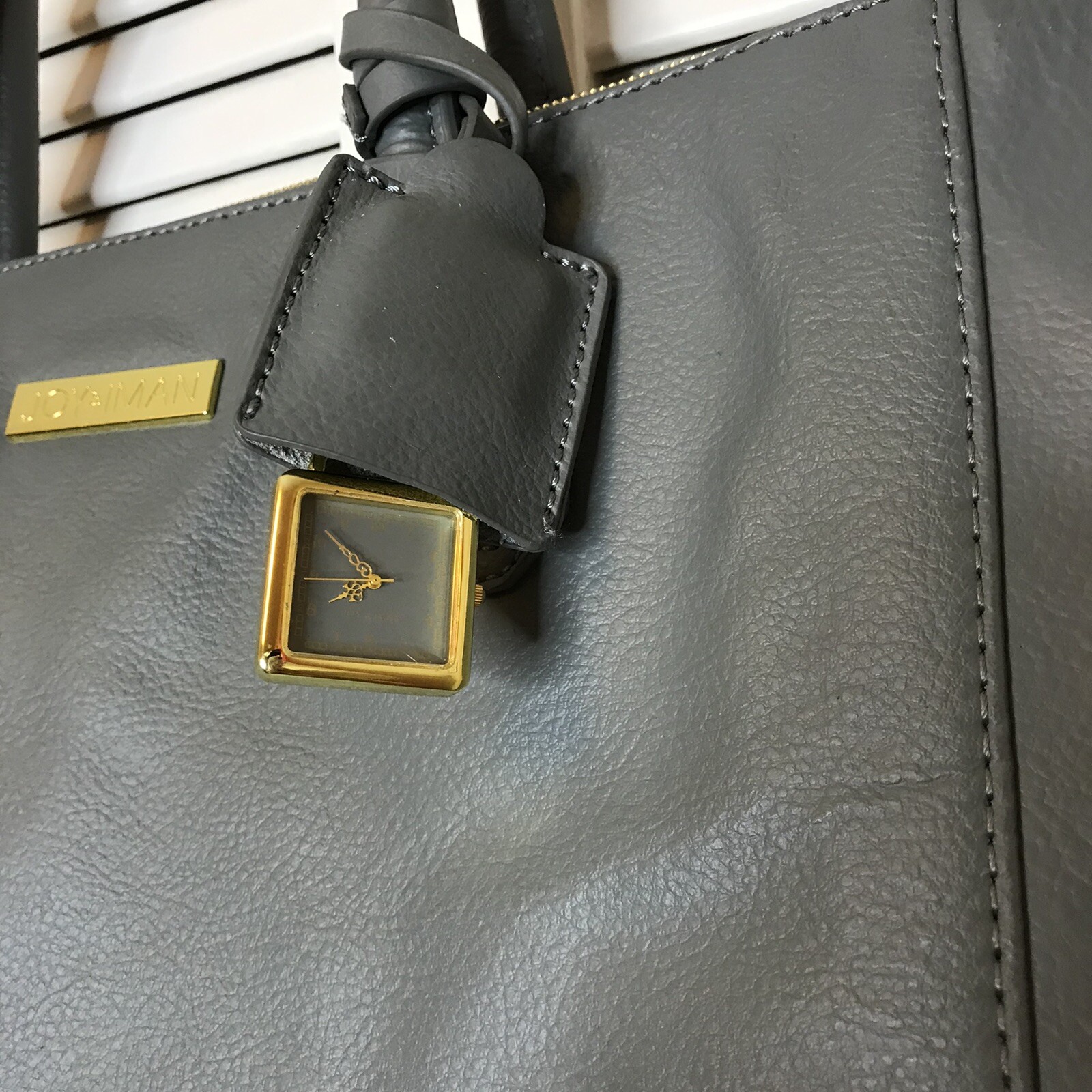 JOY & IMAN City Satchel Tote Bag Purse Gray Genuine Leather “Best Friend” Zipper