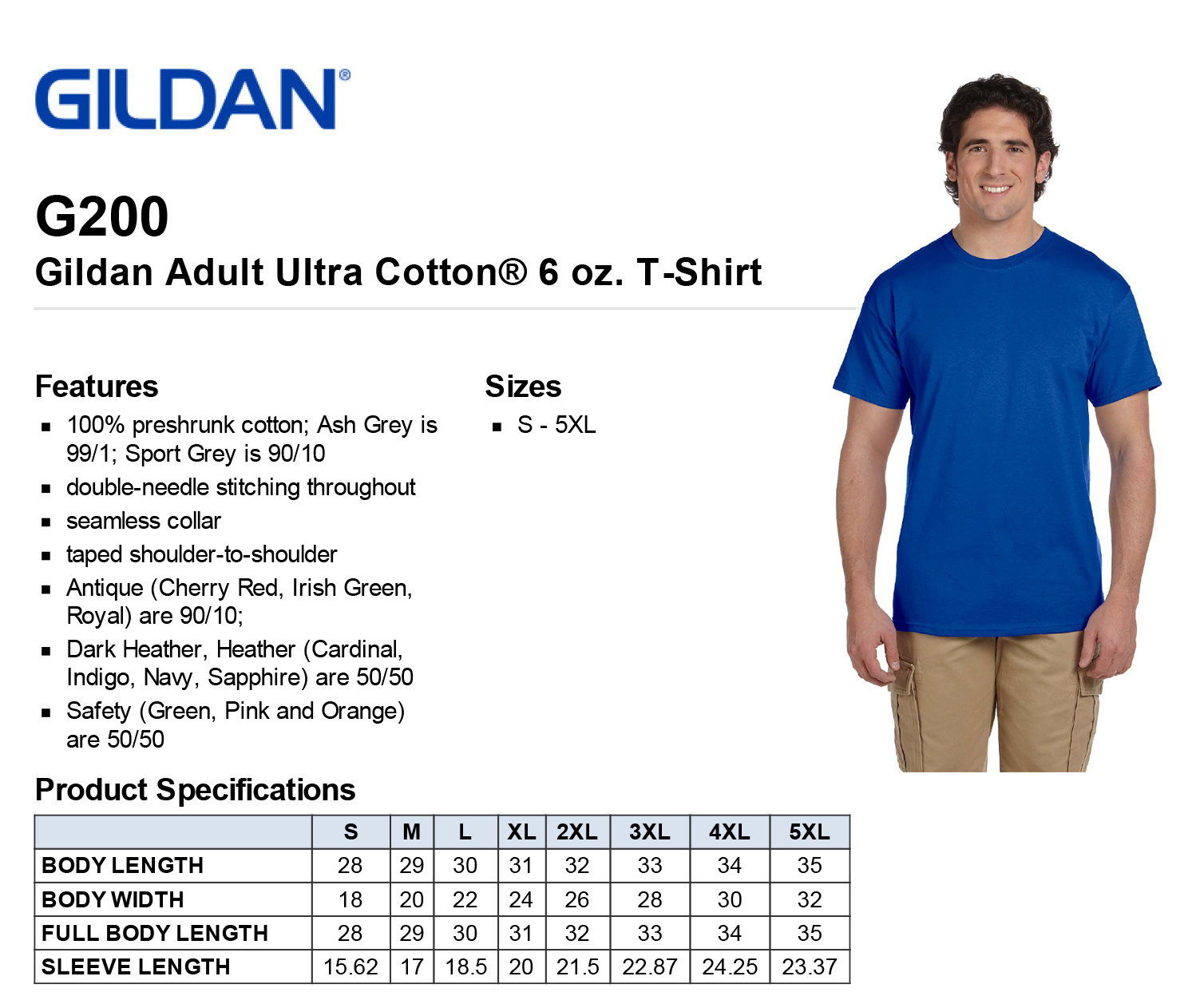 Gildan Mens Short Sleeves Heavy Weight Cotton 6 oz S-5XL T-Shirt M-G200