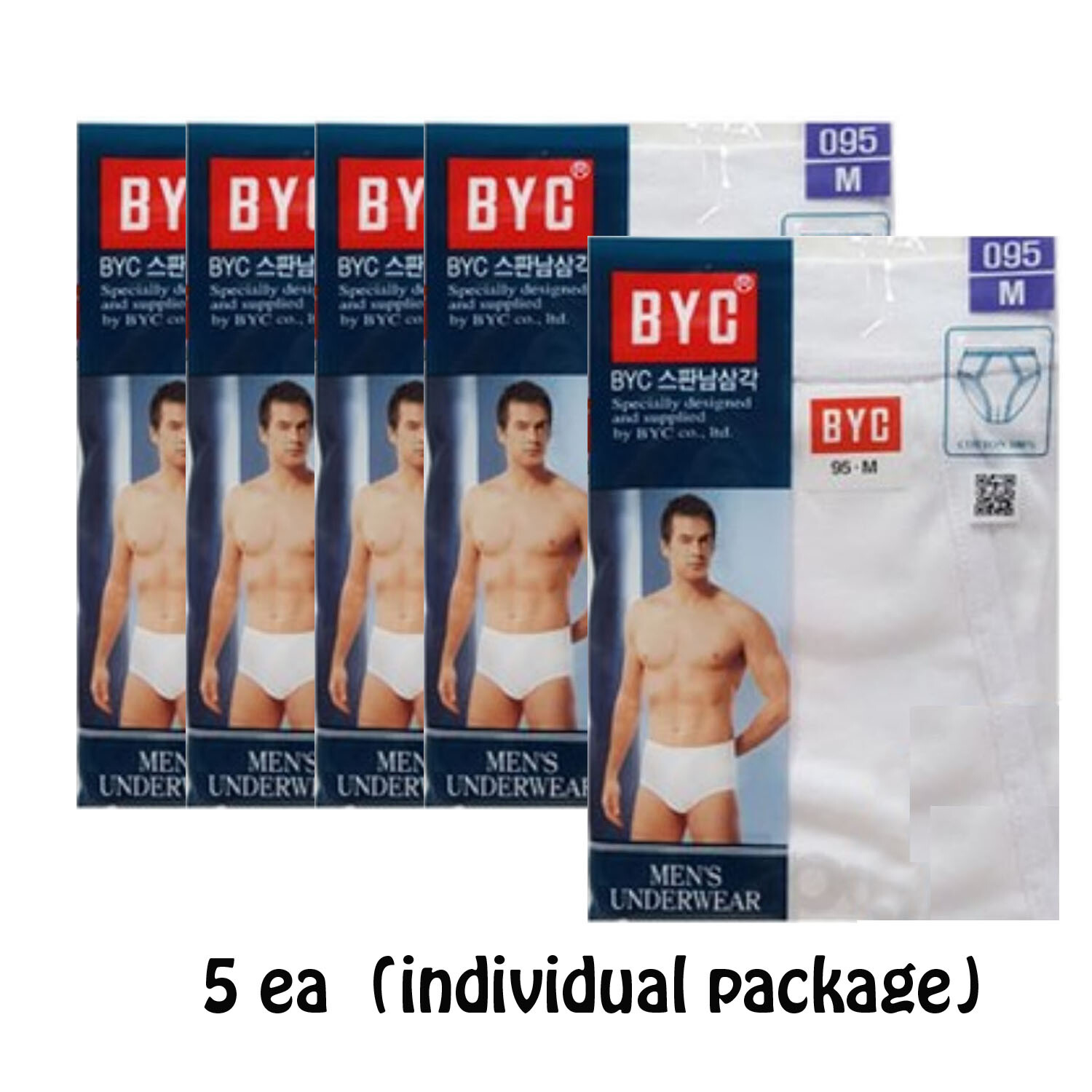 BYC Men’s Underwear Briefs White 100% Cotton 5 ea Basic Slim Fit In-Band Korea