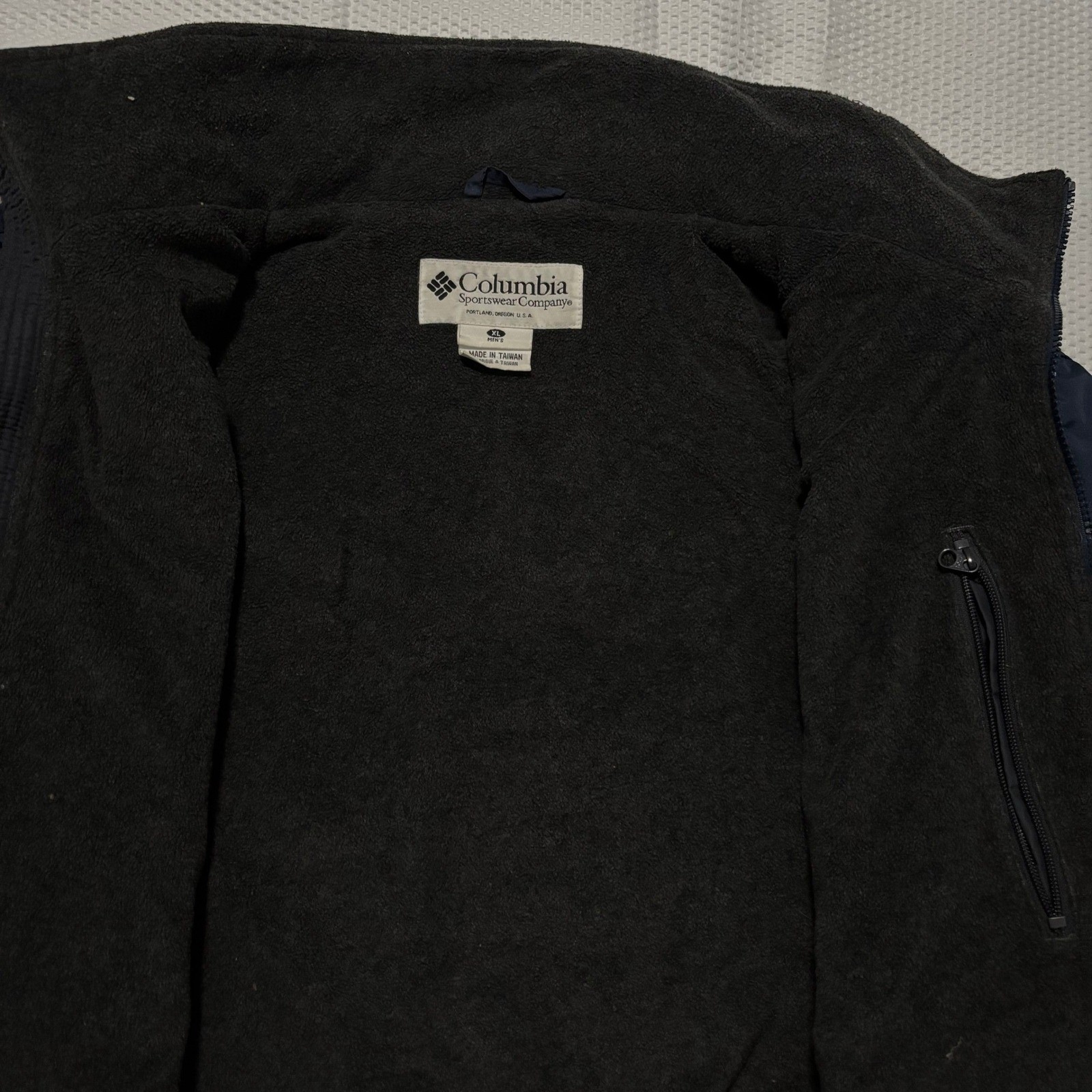Columbia Mens XL Navy Blue Fleece Lined Bomber Jacket Full Zip Windbreaker