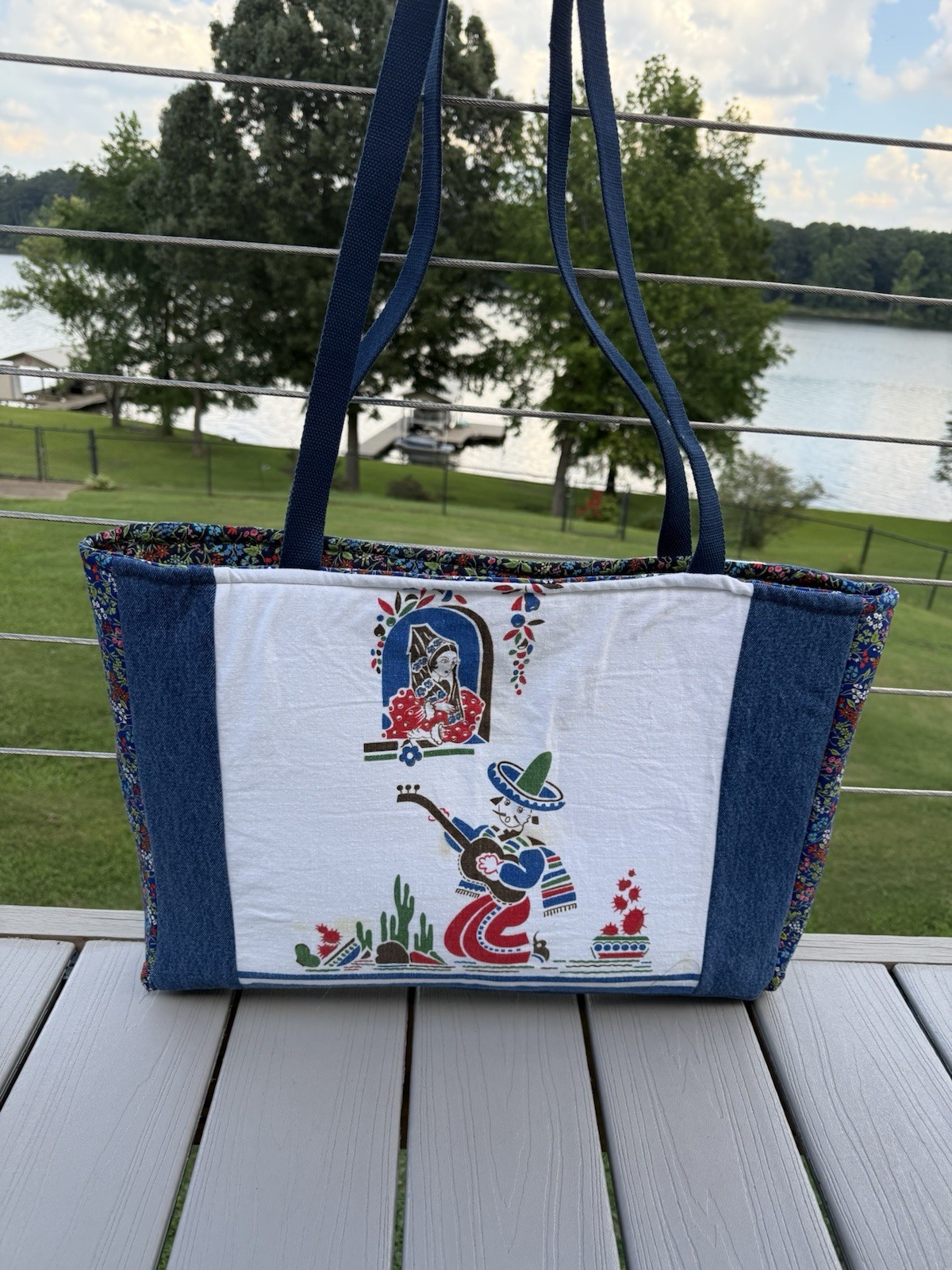 Up cycled Vintage tea towel Market Tote Bag