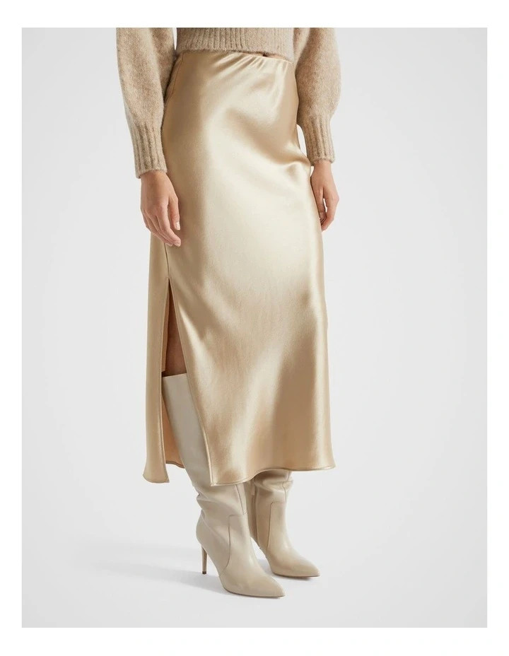 Acetate Satin Champagne gold midi-maxi slip skirt capsule day to night UK 6 8