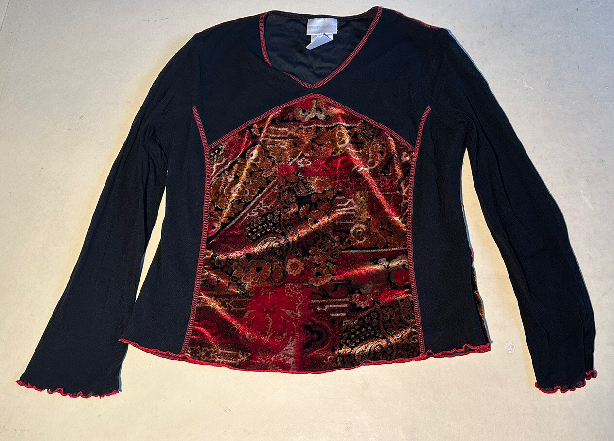 Worthington Womens Mesh and Velvet Stretch Top pSz L pre-owned