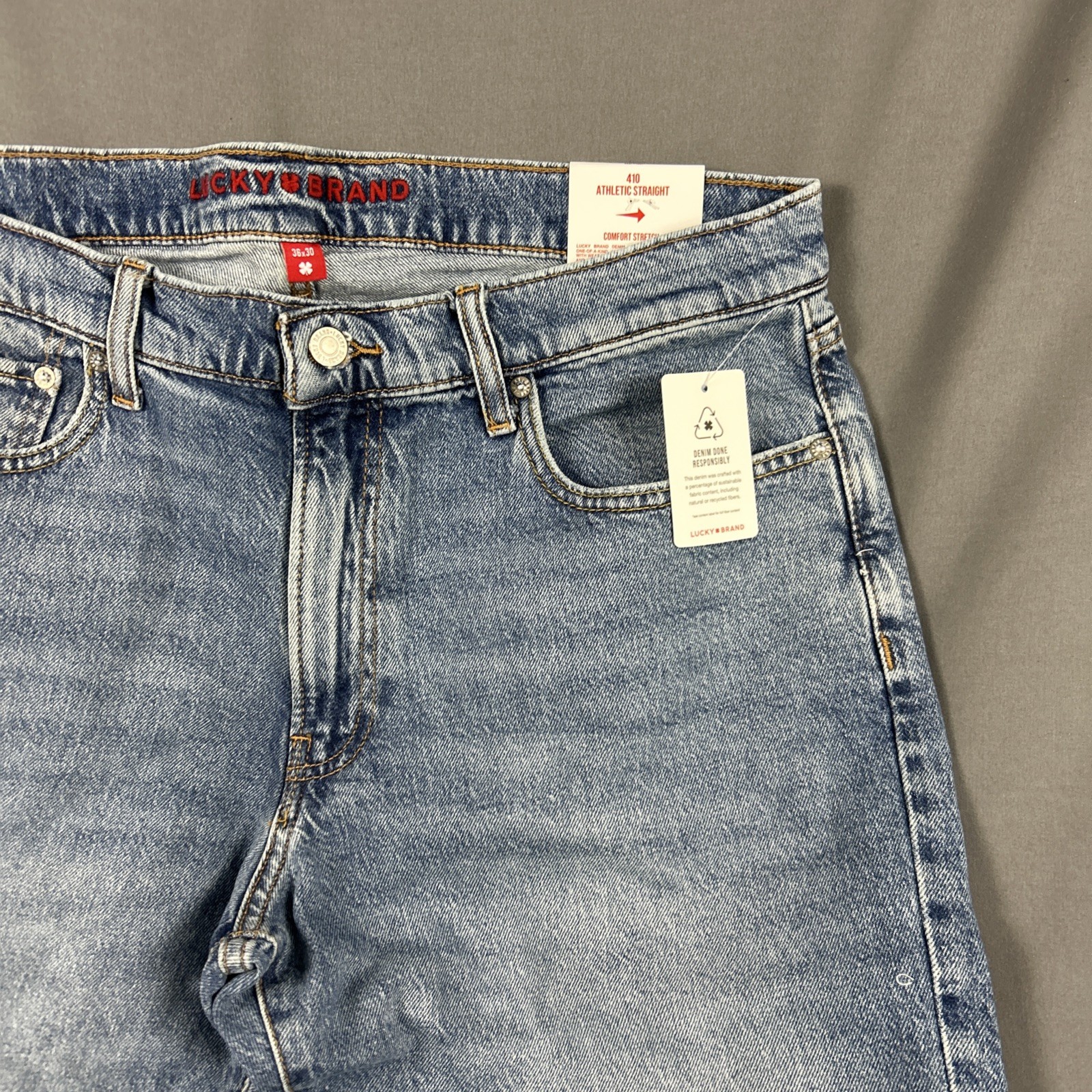 Lucky Brand Jeans 410 Athletic Straight 36 x 30 Blue Cotton Spandex NWT MSRP $99