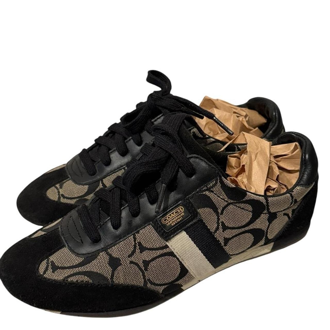 Vintage Coach Joss Black and Beige Monogram Suede Sneakers Coach logo, size 7