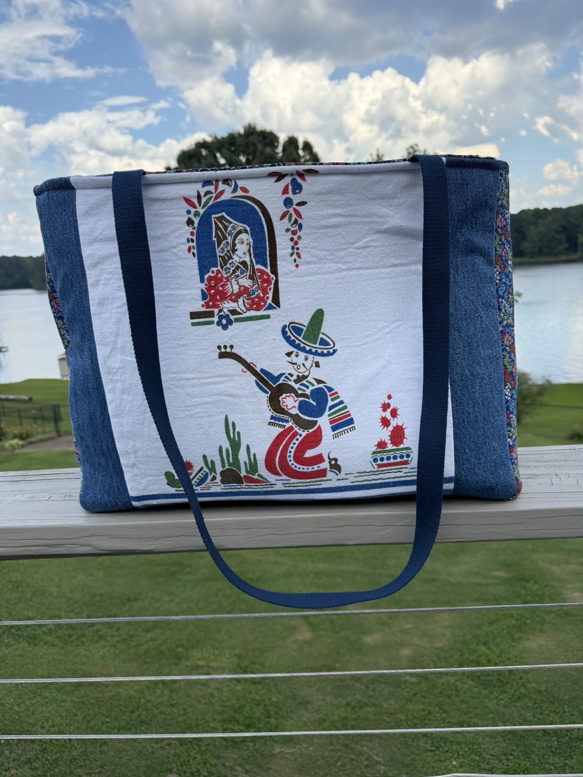 Up cycled Vintage tea towel Market Tote Bag