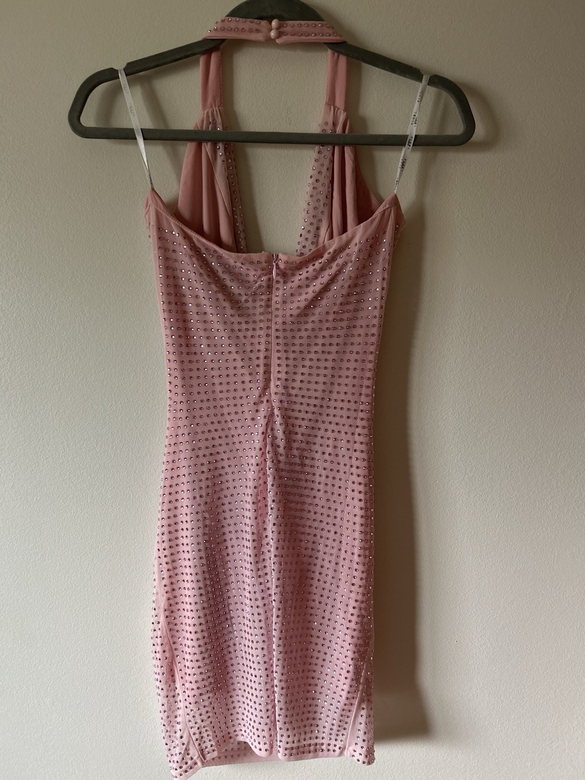 Club L London Light Show Blush Pink Embellished Cowl-Neck Mini Dress Size 4
