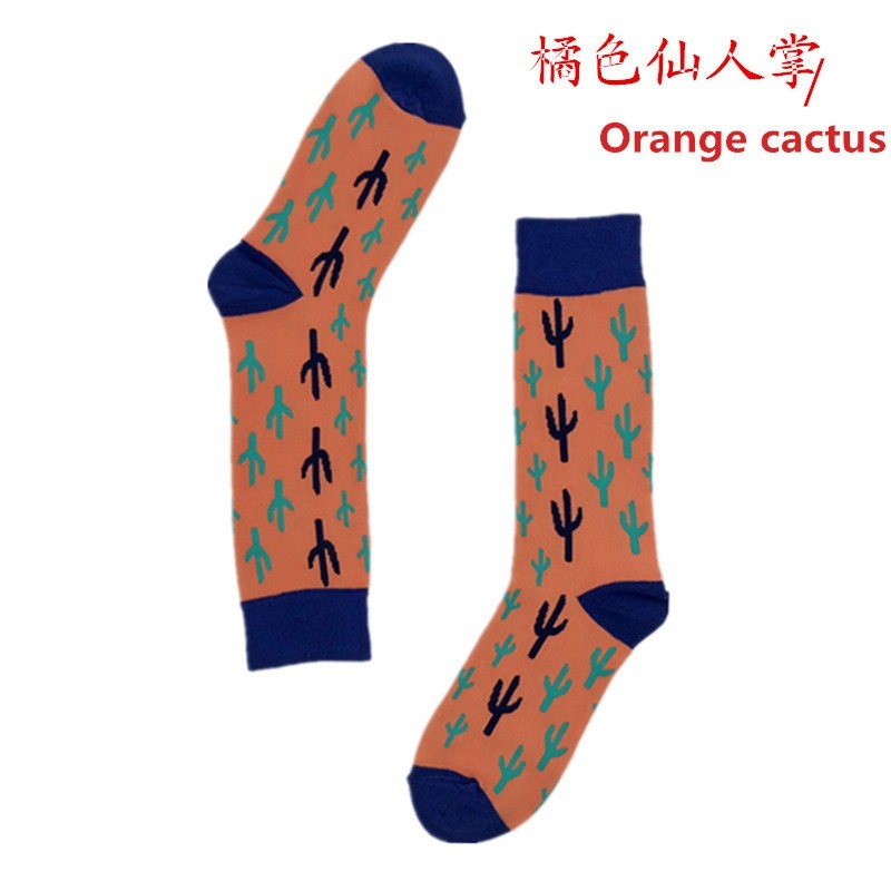 200N couple long tube socks Jacquard creative pattern Harajuku flower cotton