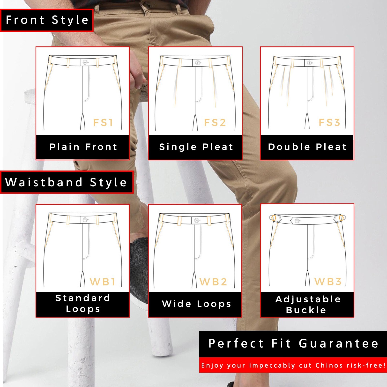 Custom Made Chinos Mens Bespoke Cotton Twill Stretchable Chinos