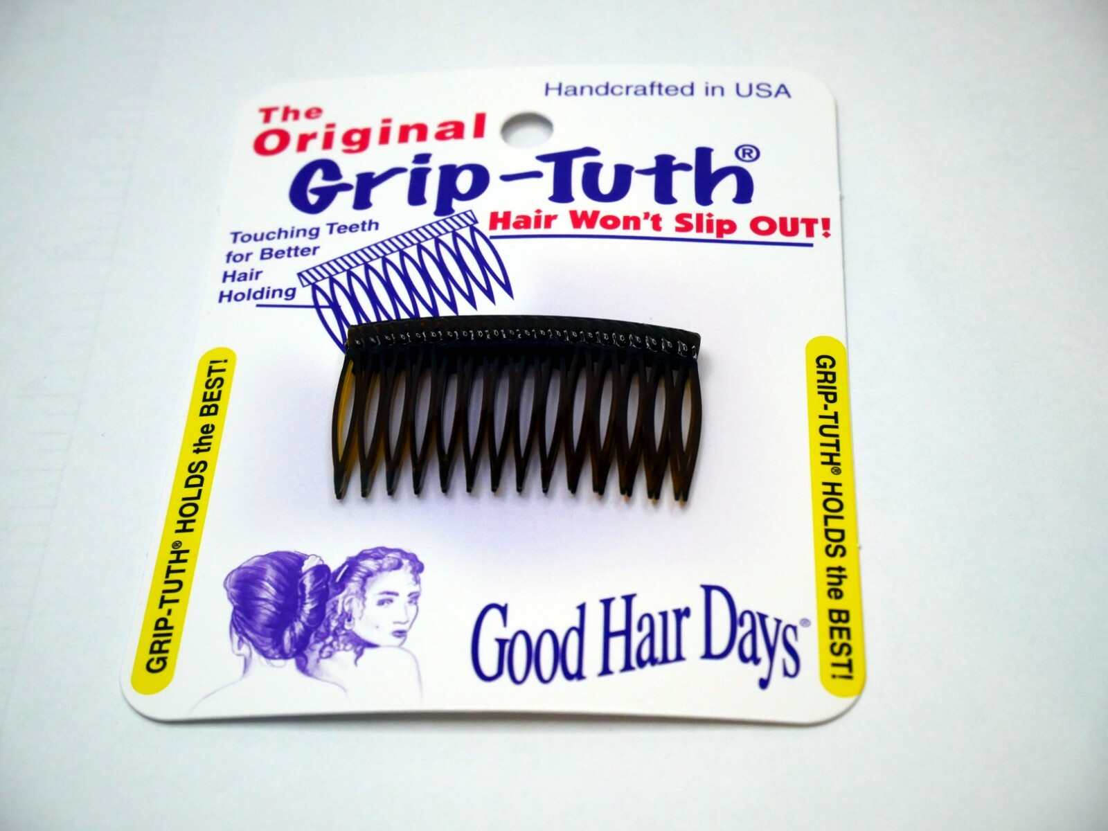 4 Combs x Good Hair Days Grip-Tuth® 1 3/4″ Brown Shorty Combs Made in USA 40163