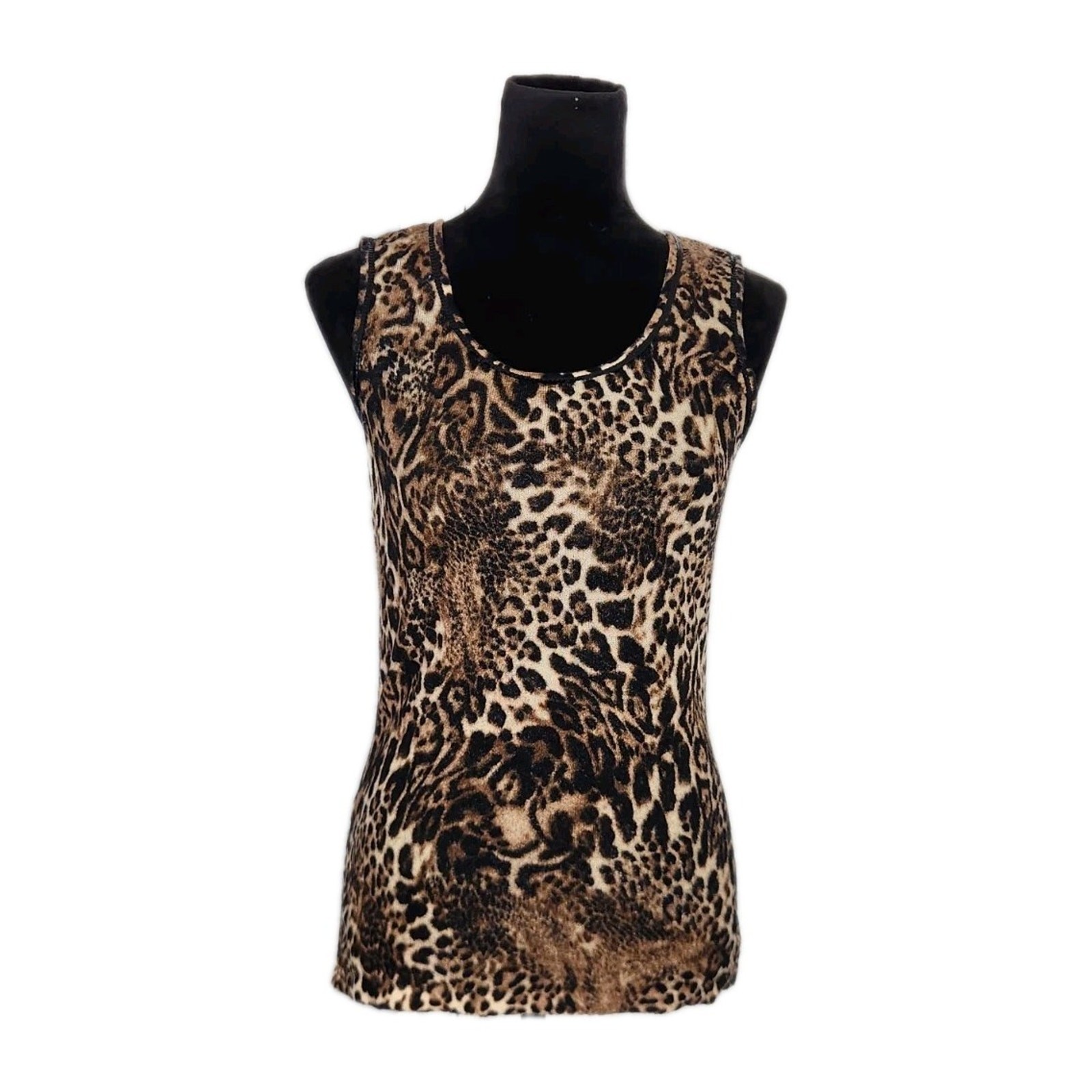 Lafayette 148 Sleeveless Leopard Print Knit Merino Blend Sequins Top Size M