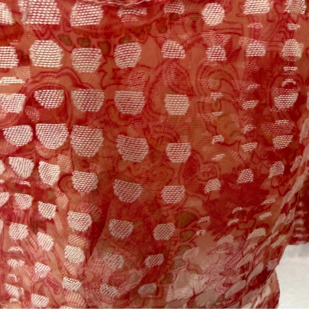 Bamboo Traders Jacket Orange Linen Blend Sheer Floral Geometric Artsy Unique M