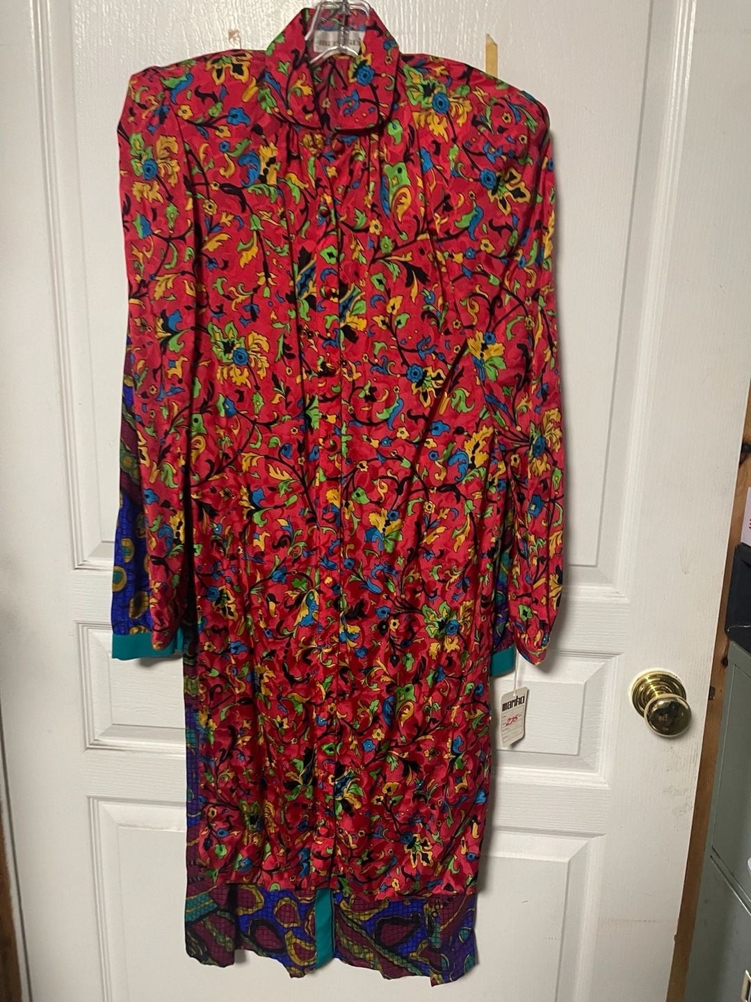 Mariko Vintage 100% French Silk Long Sleeve Button-Down Floral Midi Dress
