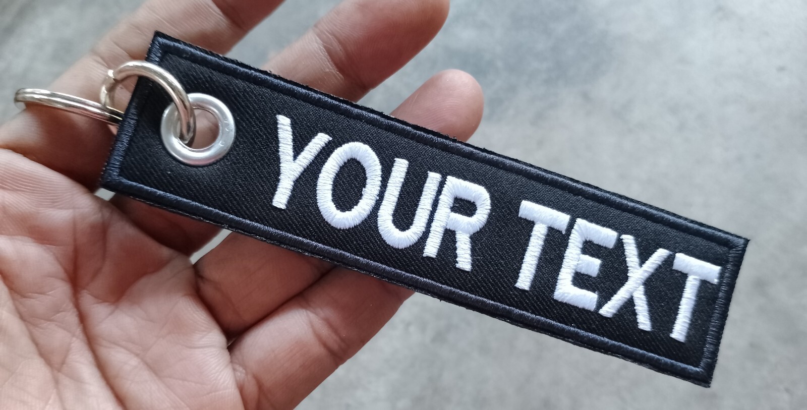 Custom Name Personalized Embroidered Tag Keychain Keyring Biker Motorcycle