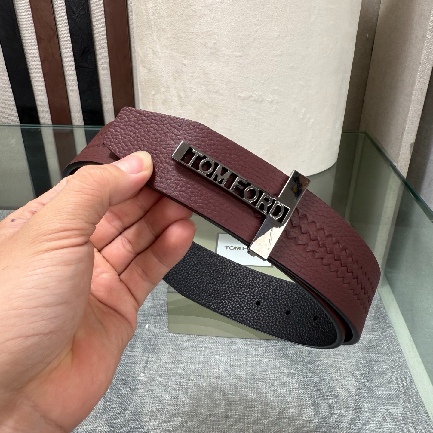 Tom Ford Handmade Reversible Belt 3.8cm/1.50″ Red/Black