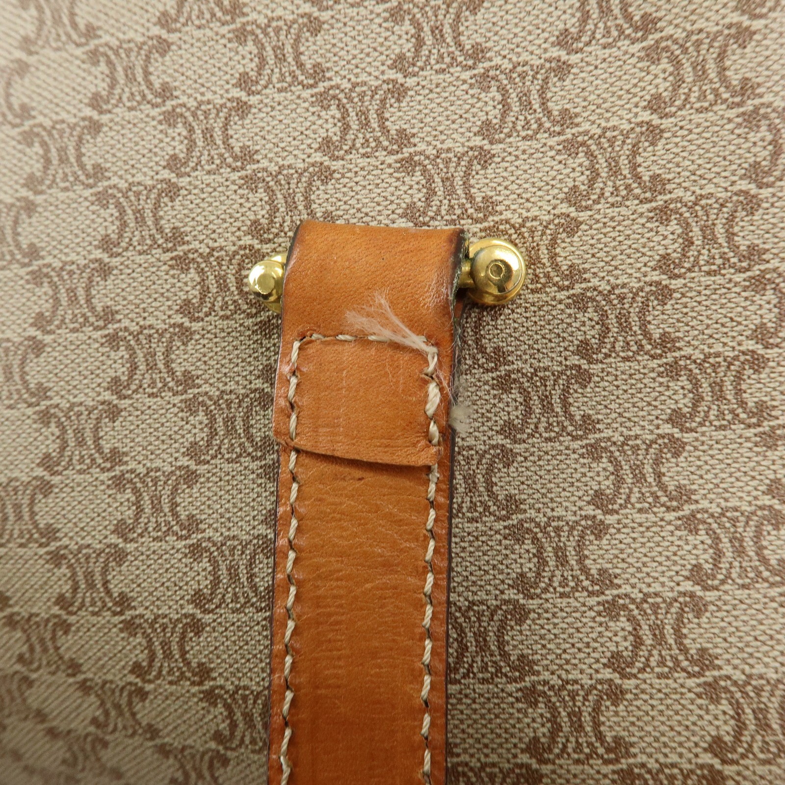 CELINE Logo Macadam PVC Leather Hand Bag Shoulder Bag Beige Brown Auth Used F/S