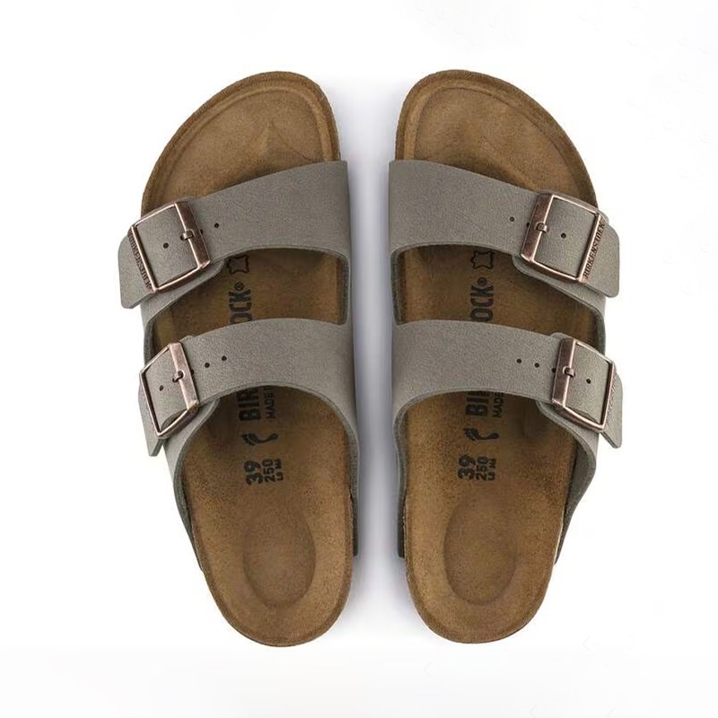 Birkenstock Arizona Birkibuc Leather Soft Footbed Unisex Clog Stone Casual Shoes