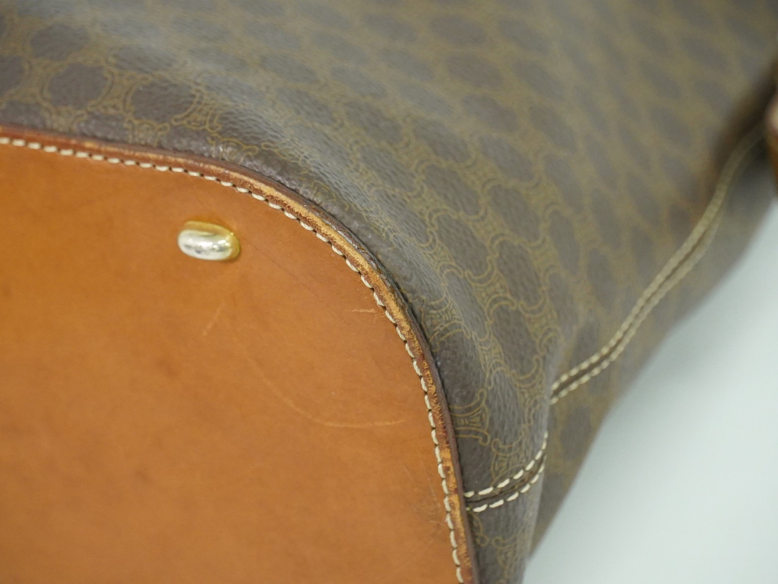 CELINE Macadam PVC Handbag Brown Gold