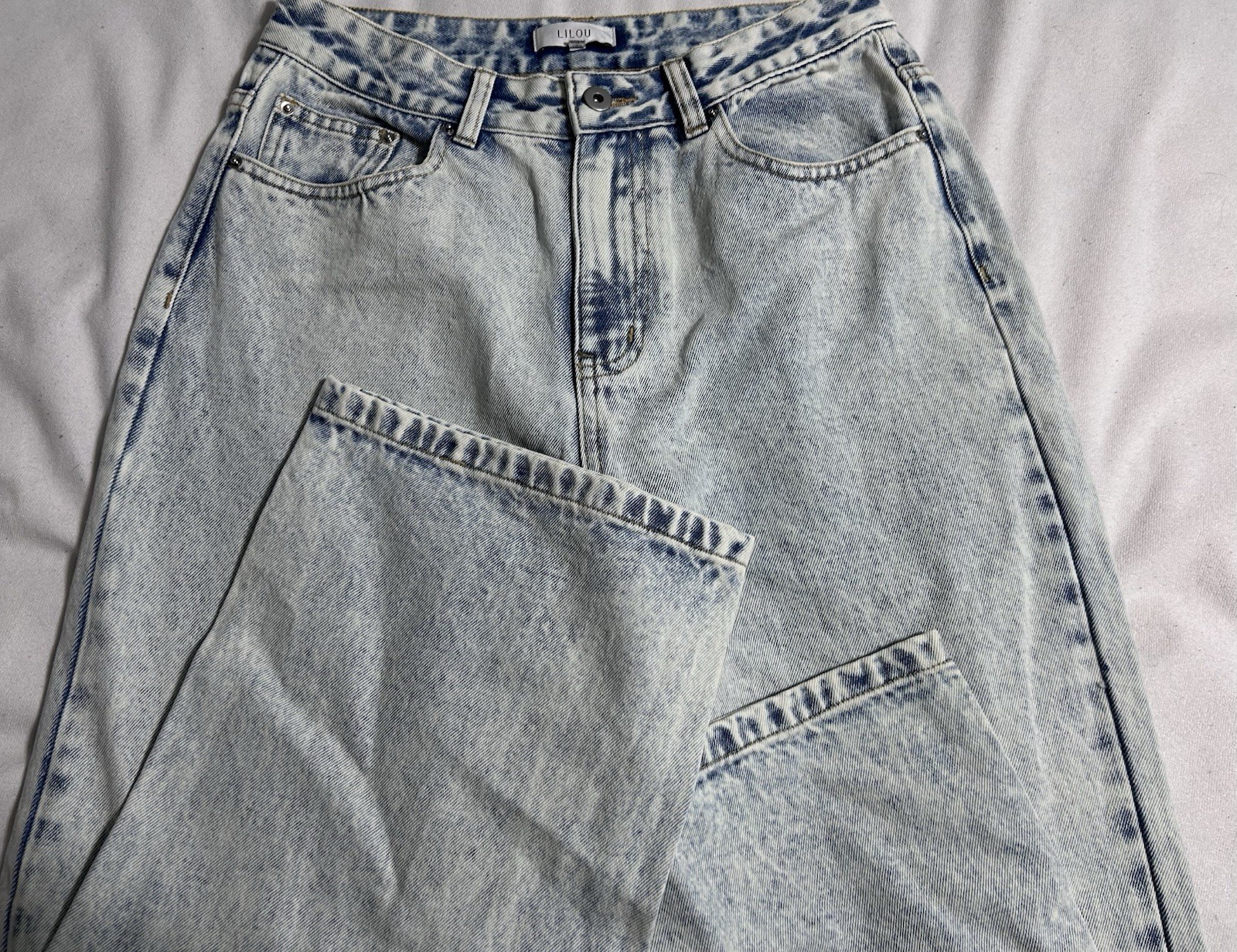 Lilou Women’s Wide-Leg Light Wash Blue Denim Jeans Cotton 5-Pocket size Large