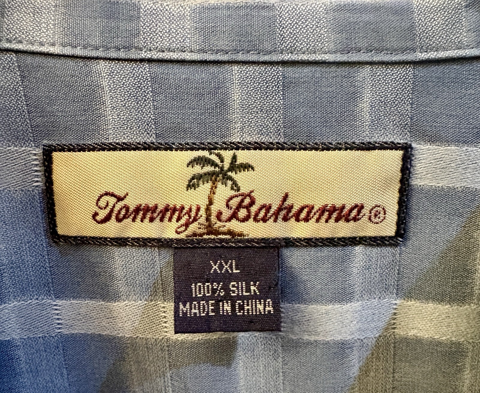 Tommy Bahama Mens XXL Blue/White Checkered Camp 100% Silk Shirt Button Down