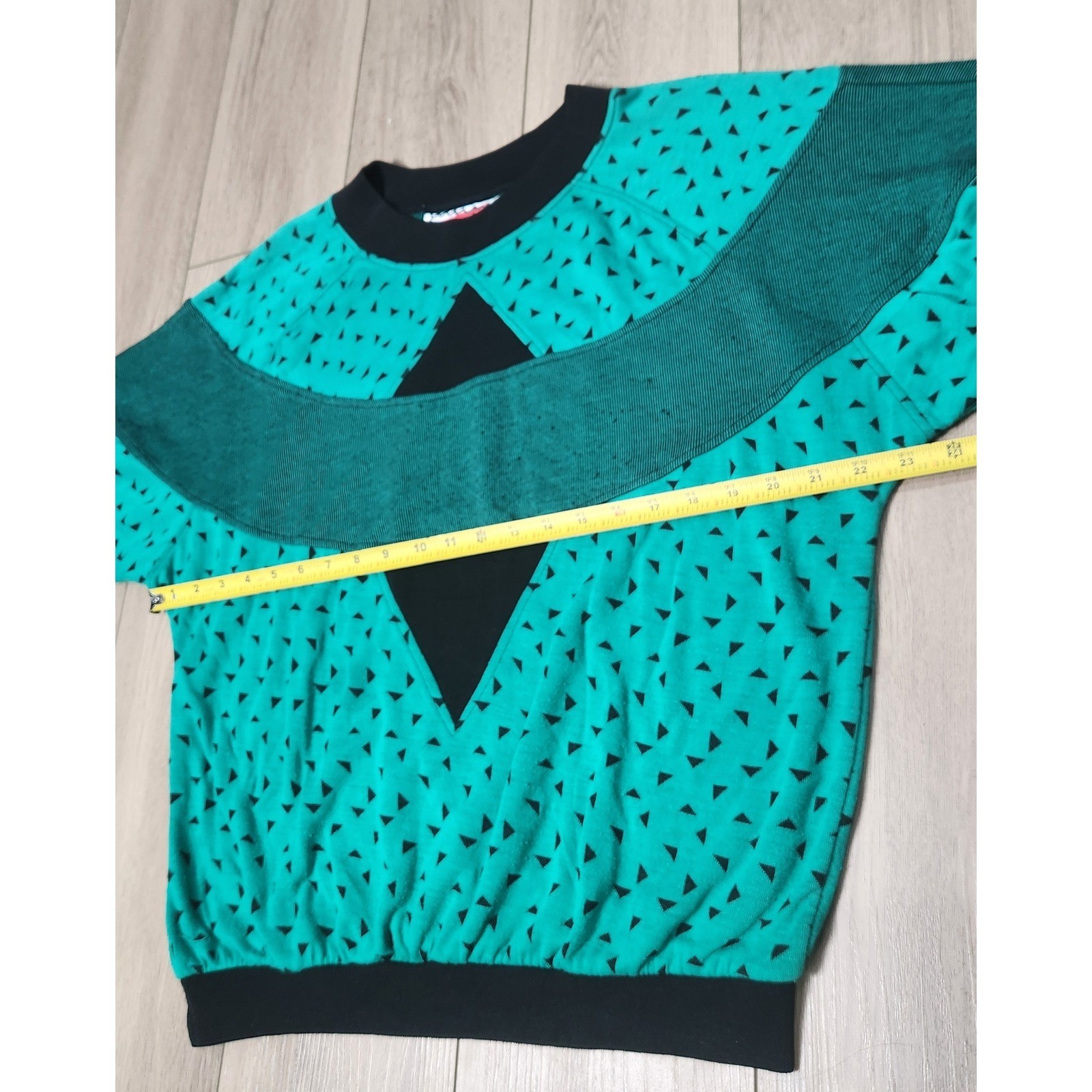 Vintage 80s 90s Gitano Womens Geometric Teal Sweatshirt Retro Top Size M