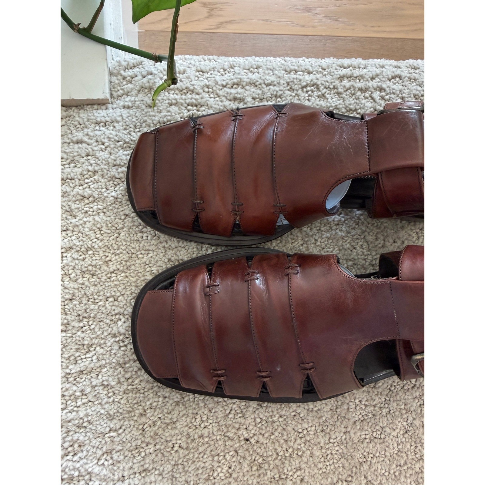 VINTAGE Mezlan DIABLO Fisherman Sandals Men 8.5 Leather Handcrafted Spain WALNUT