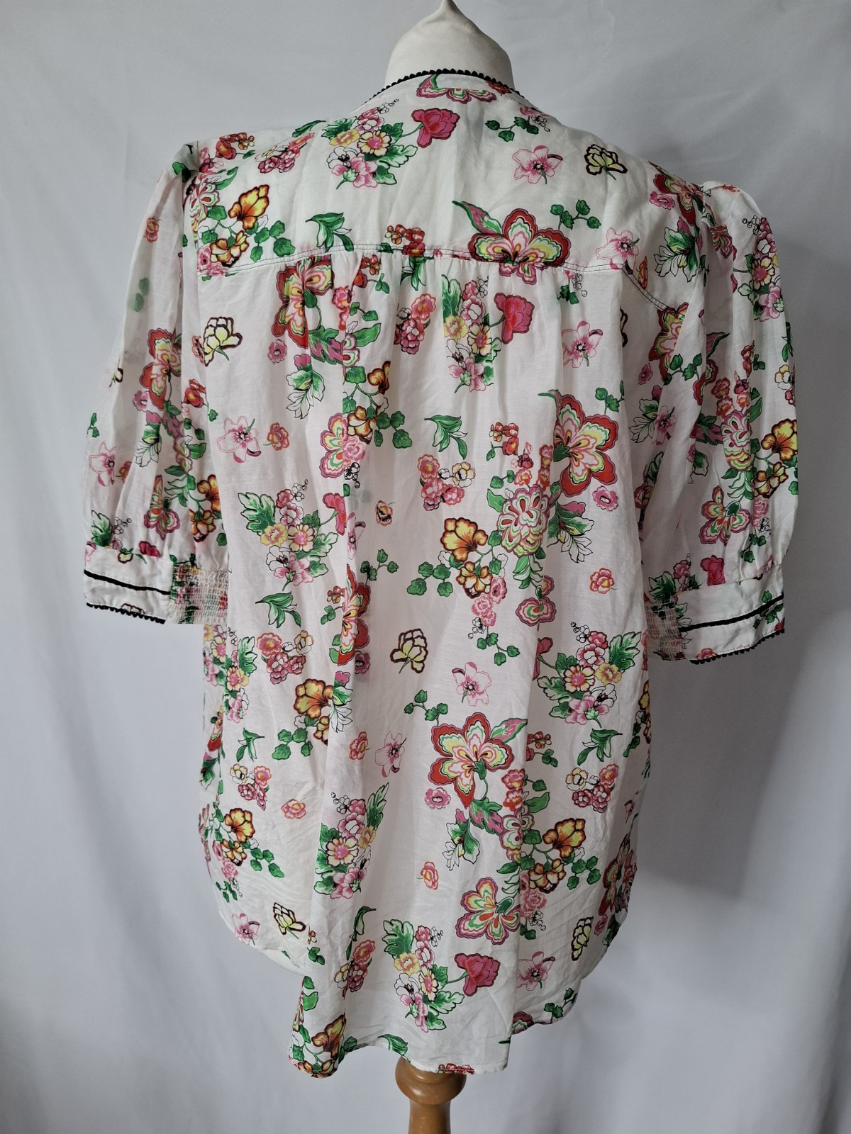 Me+Em Silk Cotton Floral Swirl Print Blouse Short Sleeve Size Uk 16